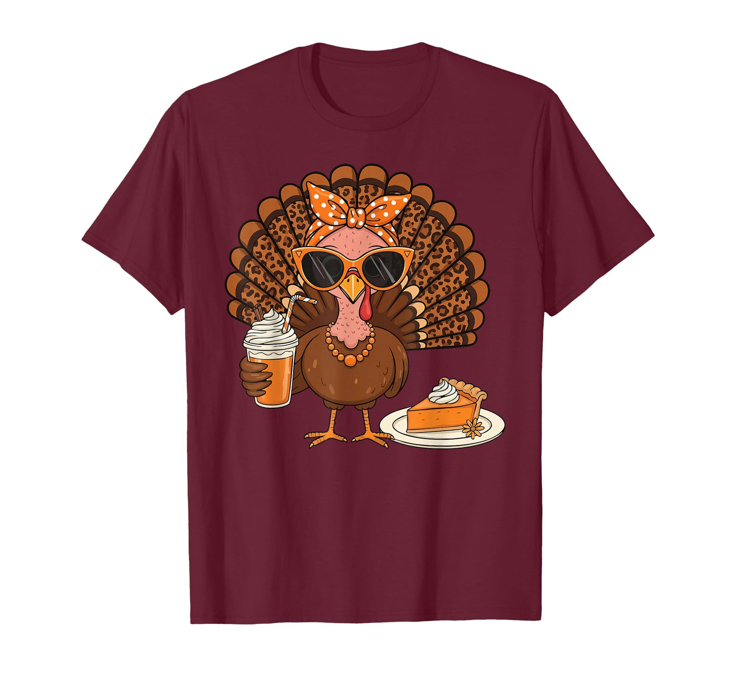 Thanksgiving Turkey Drinking Coffee Turkey Women Leopard T-Shirt