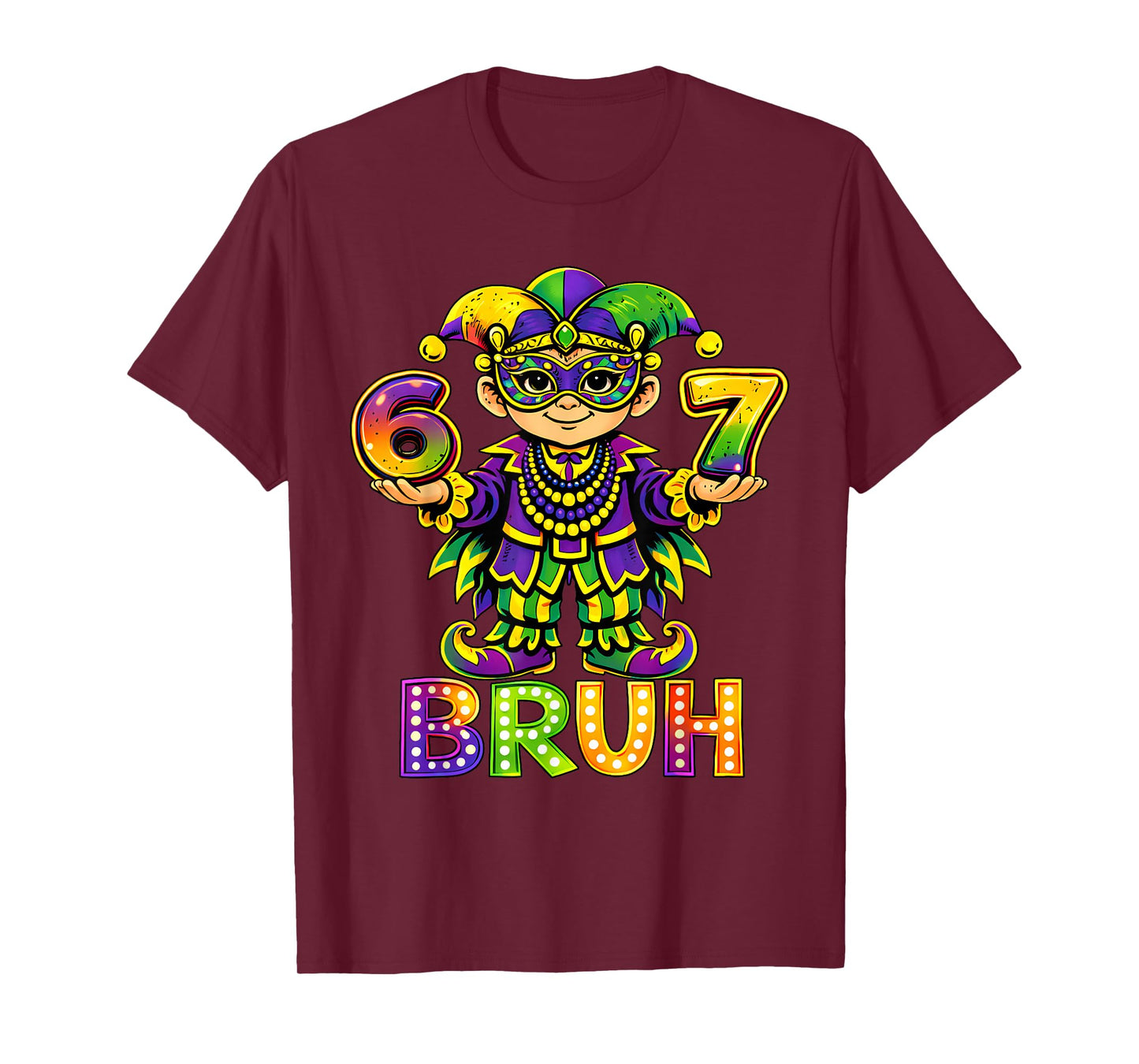 Bruh Mardi Gras Carnival Six Seven Jester Beads 67 Meme Boys T-Shirt