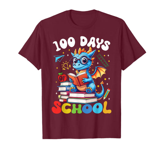 100 Days of School Dragon Reading 100th Day Boys Girls Kids T-Shirt