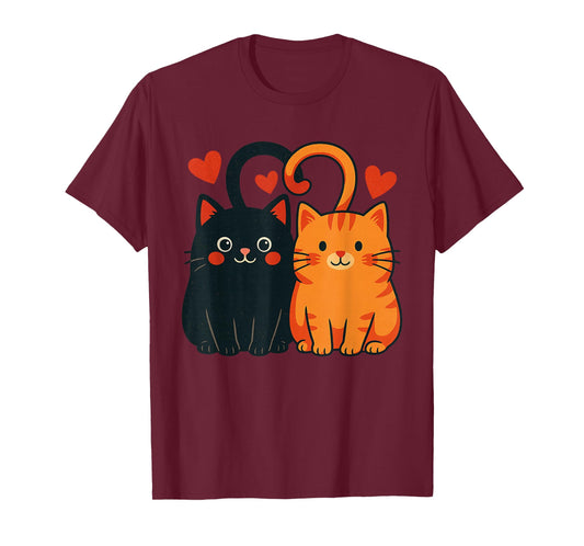 Black and Orange Cat Valentine Ginger Cat Valentine's Day T-Shirt