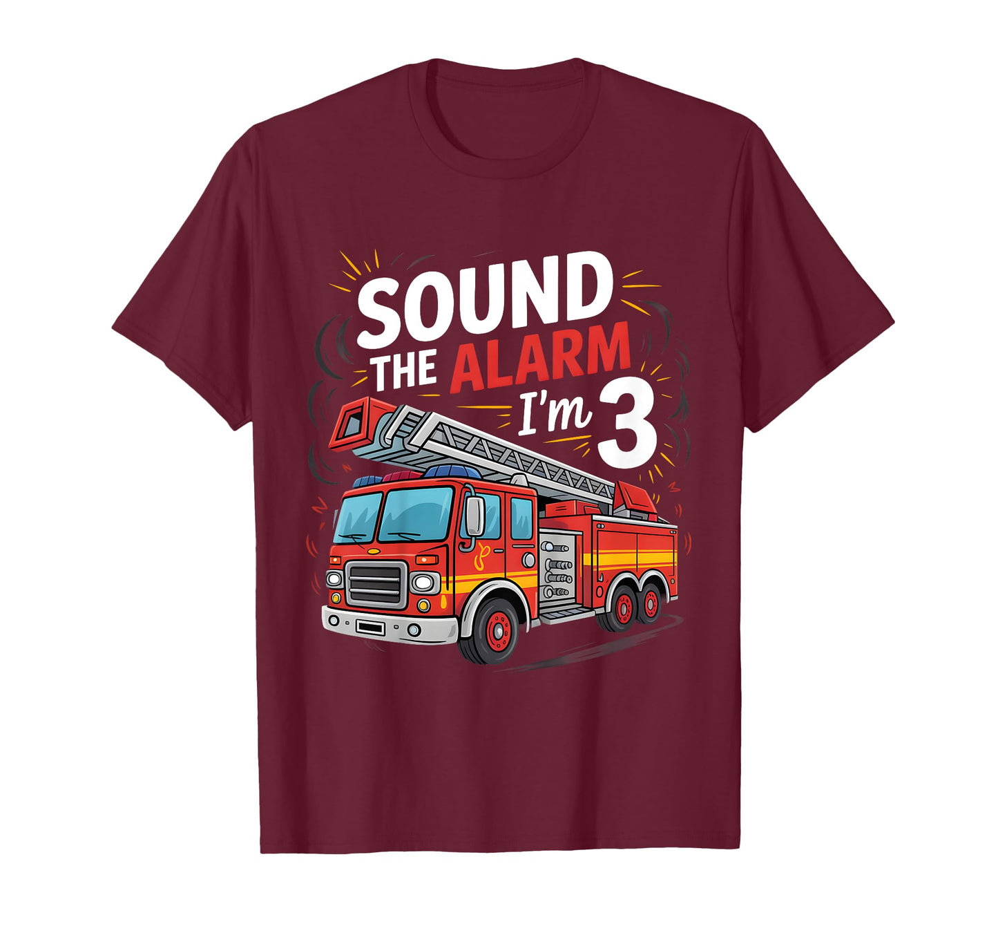 Kids Fire Truck I'm 3 Sound The Alarm Firefighter 3rd Birthday T-Shirt