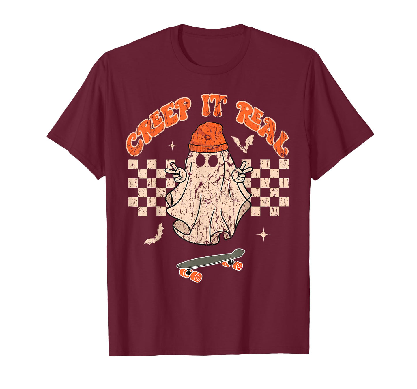 Creep It Real Skateboarding Ghost Retro Halloween Costume T-Shirt