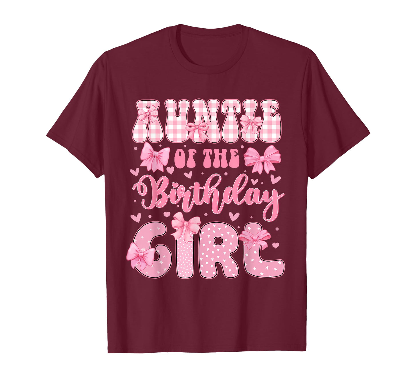Auntie Of The Birthday Girl Family Pink Coquette Bow Bday T-Shirt