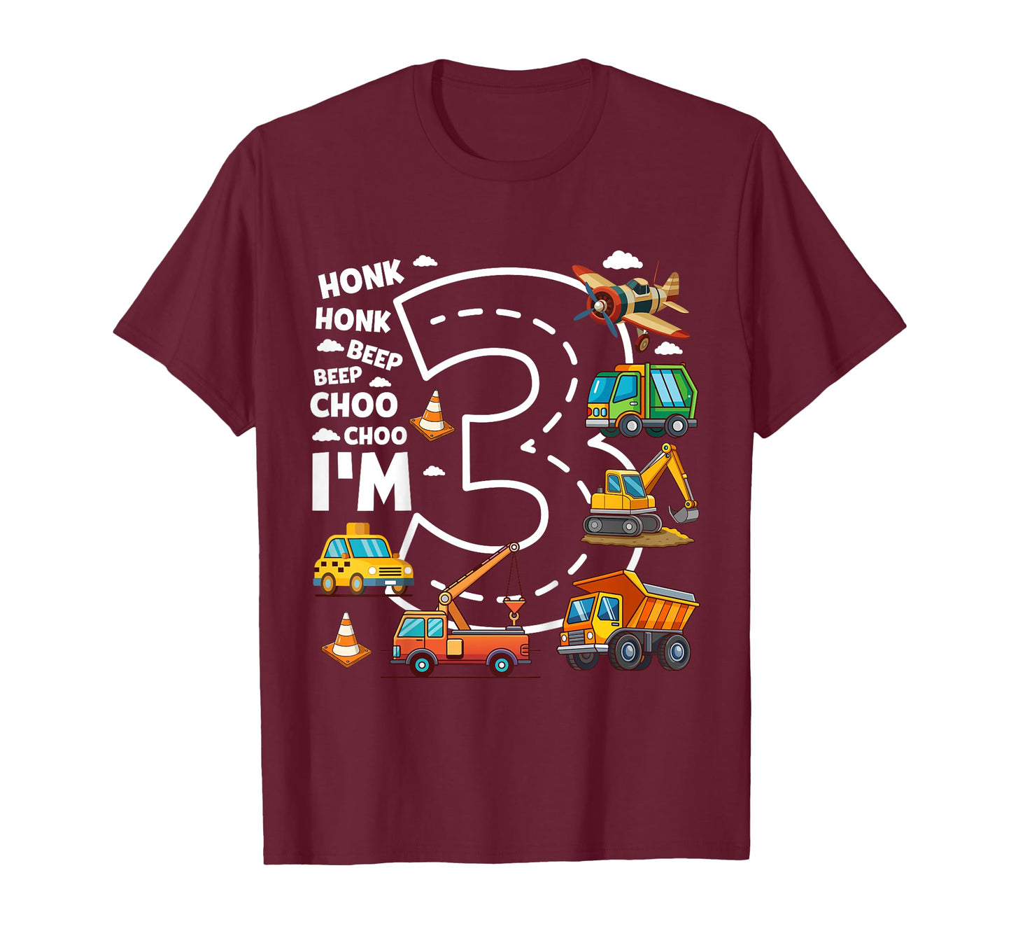 Kids 3 Year Old Transportation Birthday Boy 3rd Toddler Truck Car T-Shirt