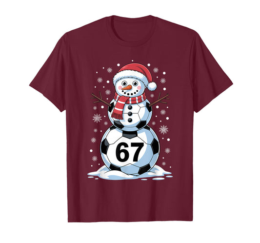 Christmas 67 Meme Soccer Snowman Tree Funny Xmas Boys Men T-Shirt