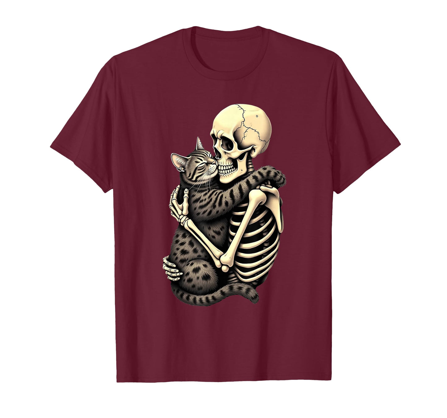 Scary Skeleton Hugging Cat Halloween lovers Human Pro Cat T-Shirt