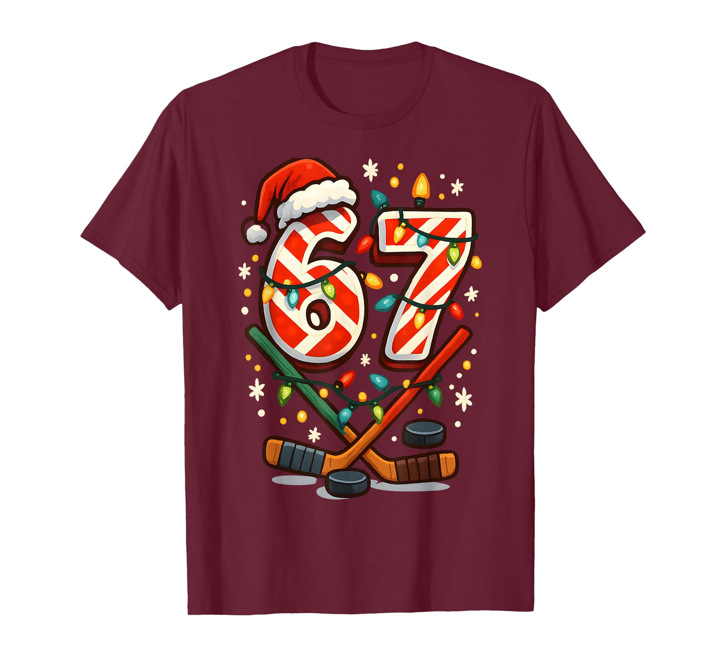 Funny Six Seven Christmas Ice Hockey T-Shirt