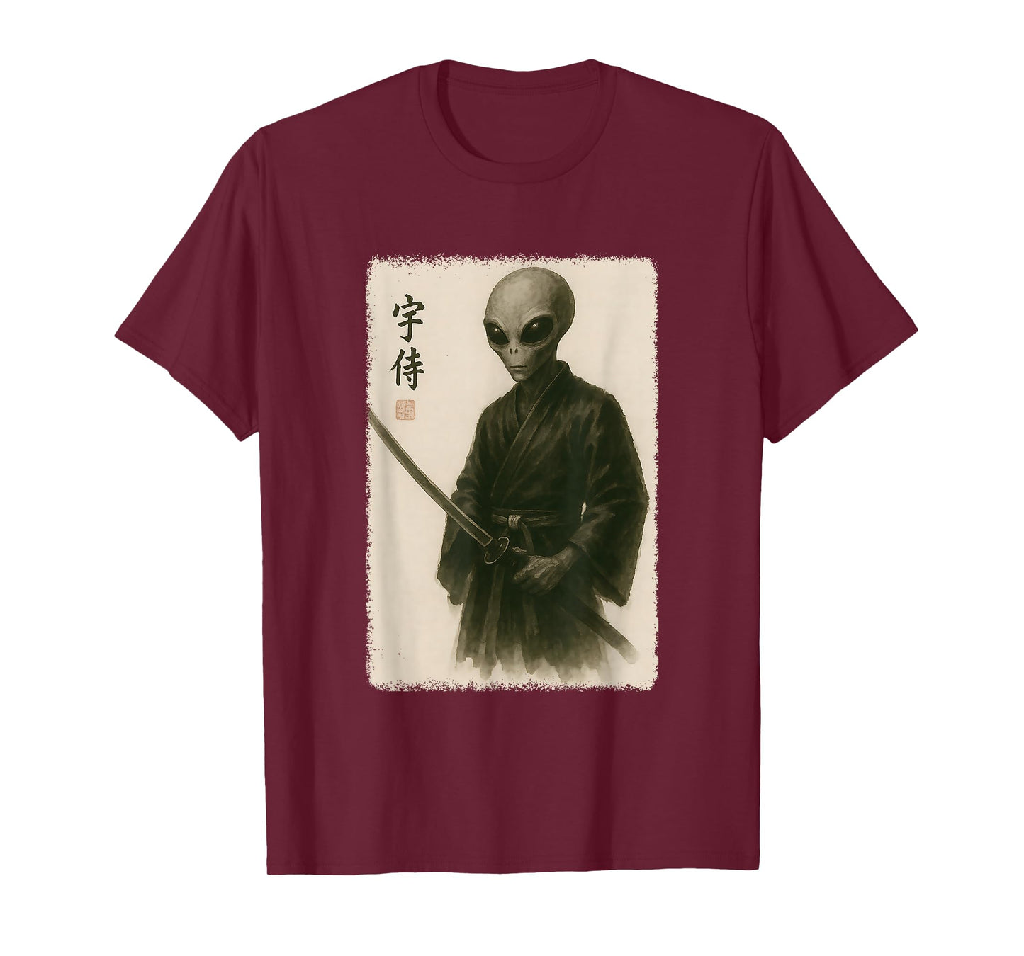 Samurai Alien Funny Vintage Japanese Graphic Art T-Shirt