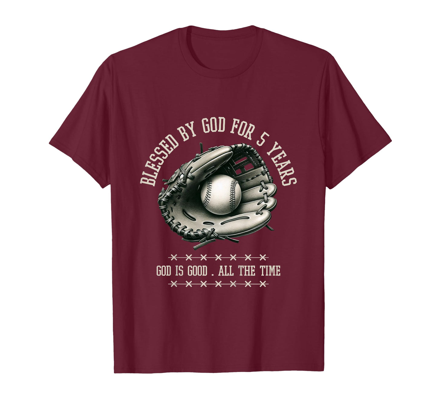Kids Blessed by God for 5 Years Old Baseball 5th Birthday Gifts T-Shirt