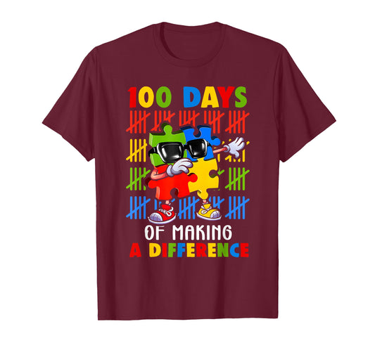 100 Days of Difference Autism Awareness 100th Day of School T-Shirt