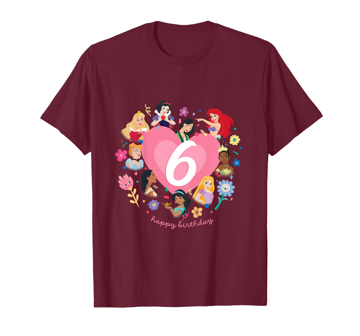 Disney Princess Heart 6 Years Old Happy Sixth Birthday T-Shirt