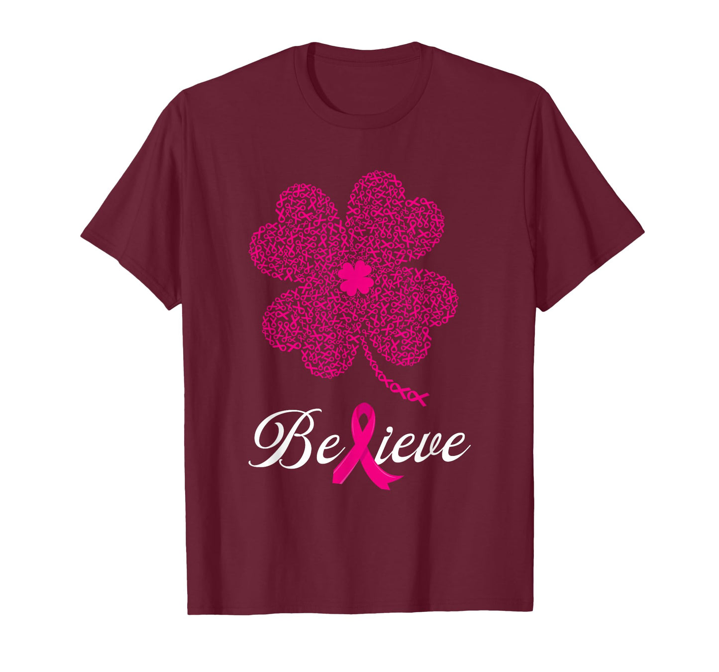 Pink Ribbon Shamrock Believe Breast Cancer St Patrick's Day T-Shirt