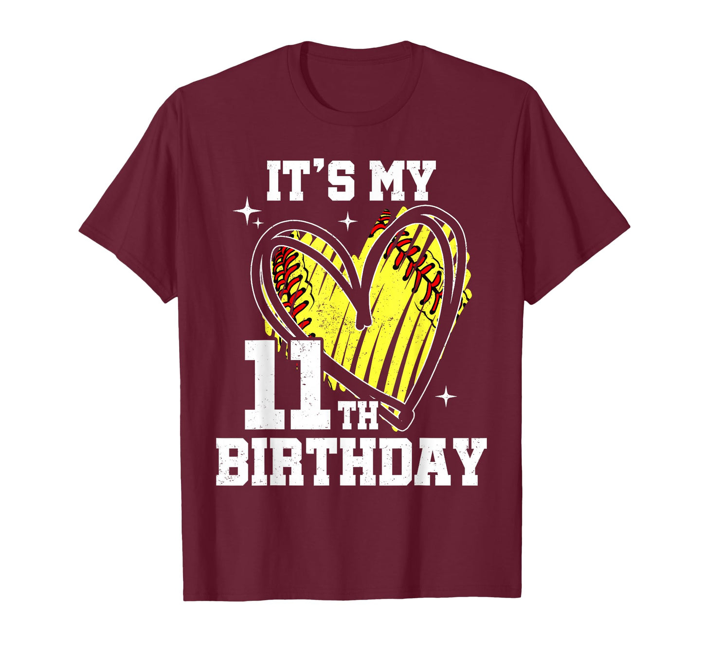 It's My 11th Birthday Softball Heart 11 Year Old Birthday T-Shirt