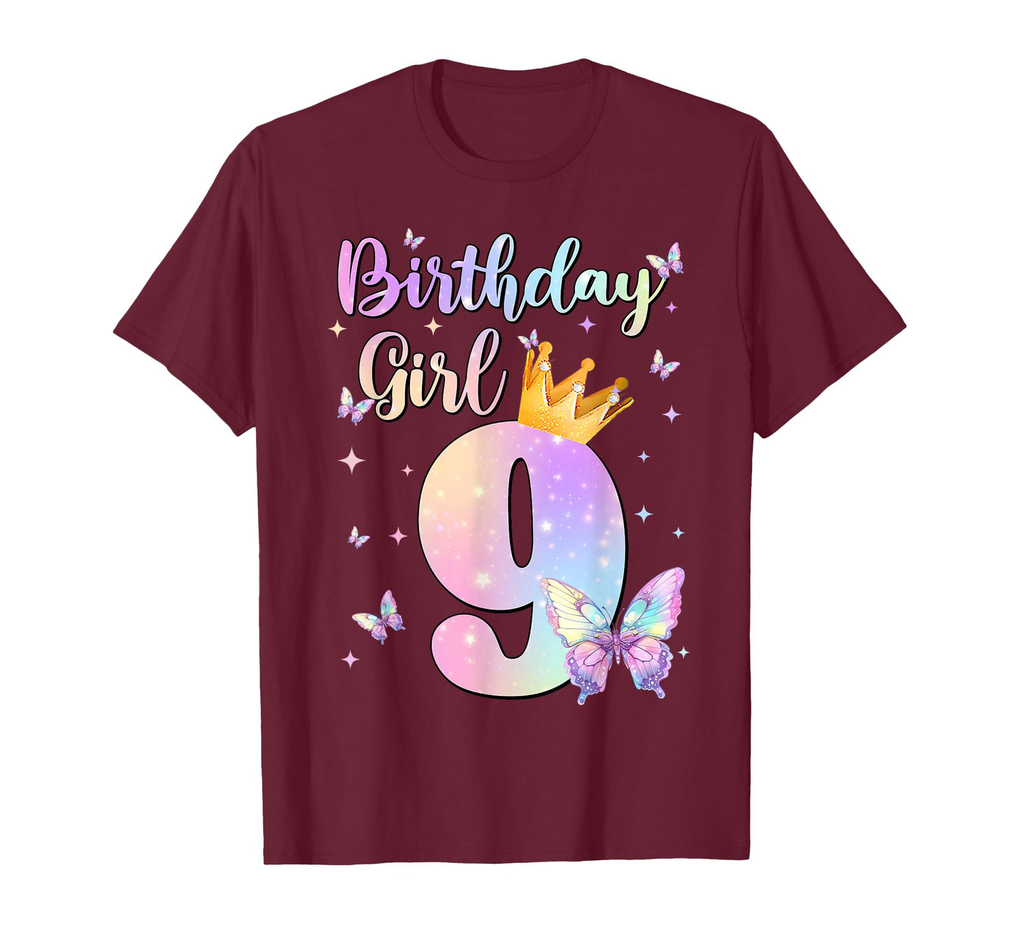Birthday Girl 9 Year Old Butterfly Theme Party 9th Bday Kids T-Shirt