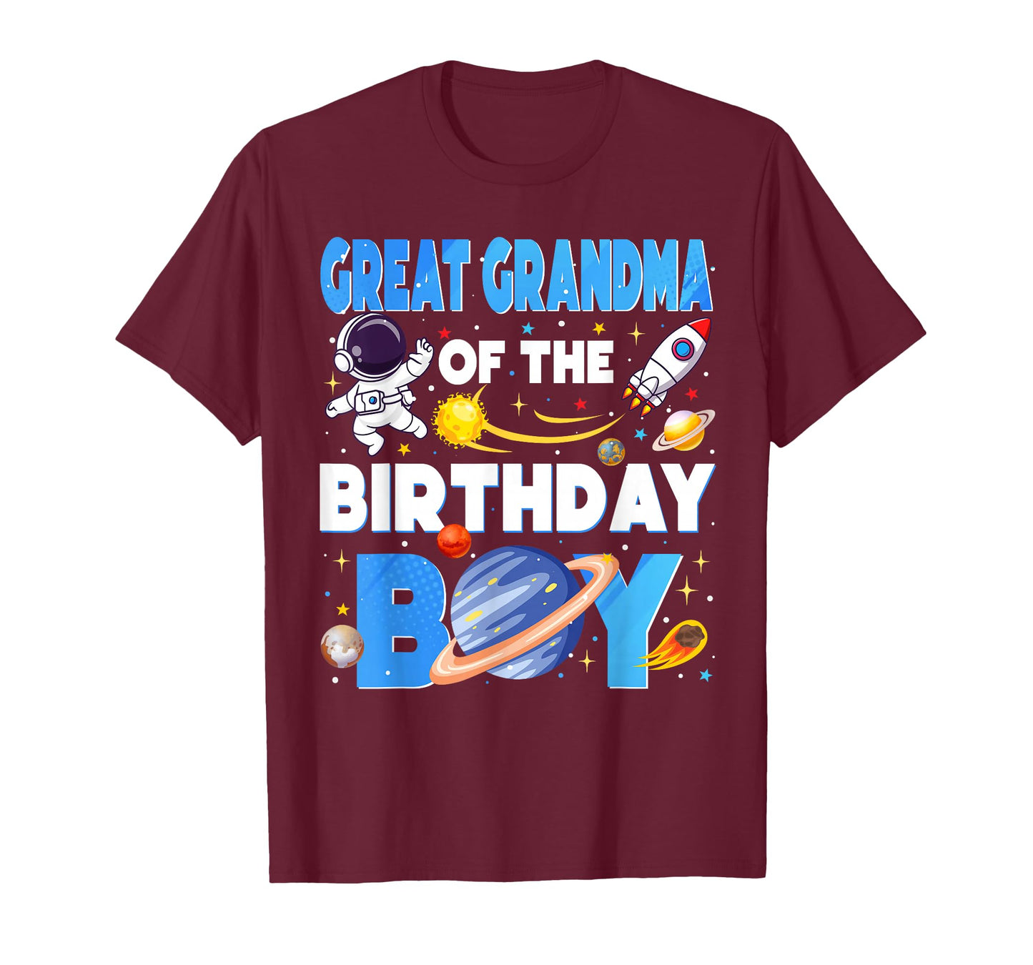 Space Planets Great Grandma of The Birthday Boy Astronaut T-Shirt