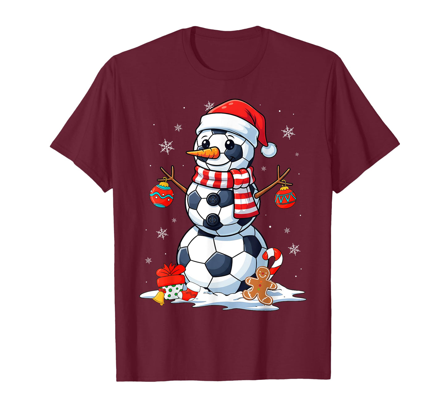 Christmas Soccer Balls Funny Snowman Men Boys Kids T-Shirt
