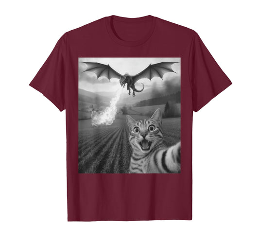 Funny Cat Selfie with Dragon Kawaii Fantasy Creature Art T-Shirt