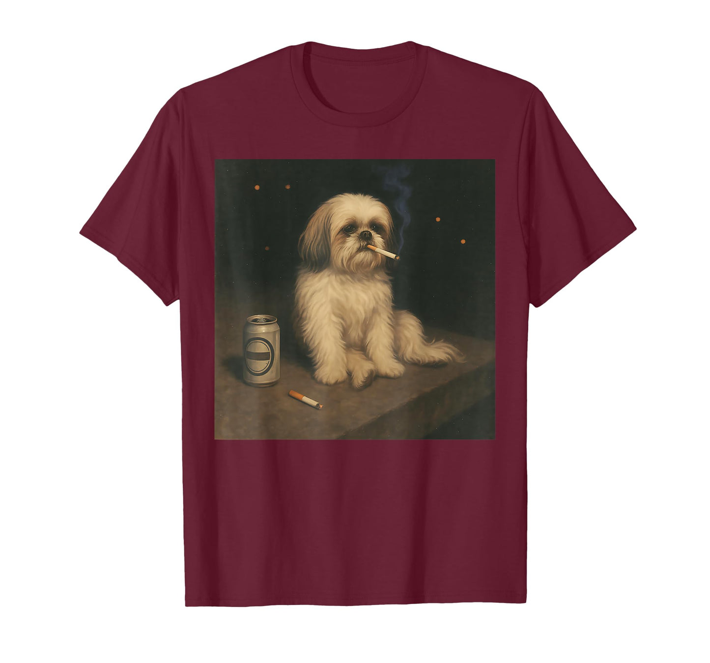 Vintage Shih Tzu Night Mood Funny Dog Smoking Drinking Meme T-Shirt