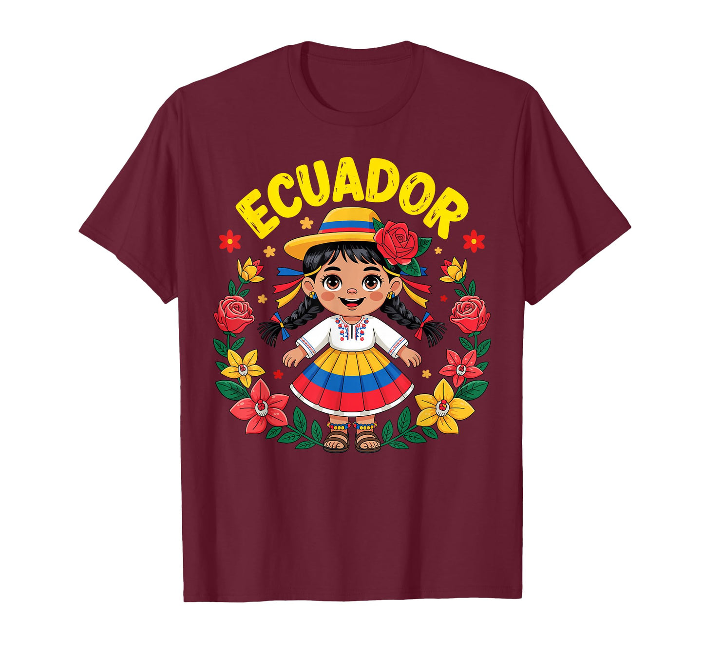 Cute Ecuador Girl Traditional Dress Flag Colors Art for Kids T-Shirt