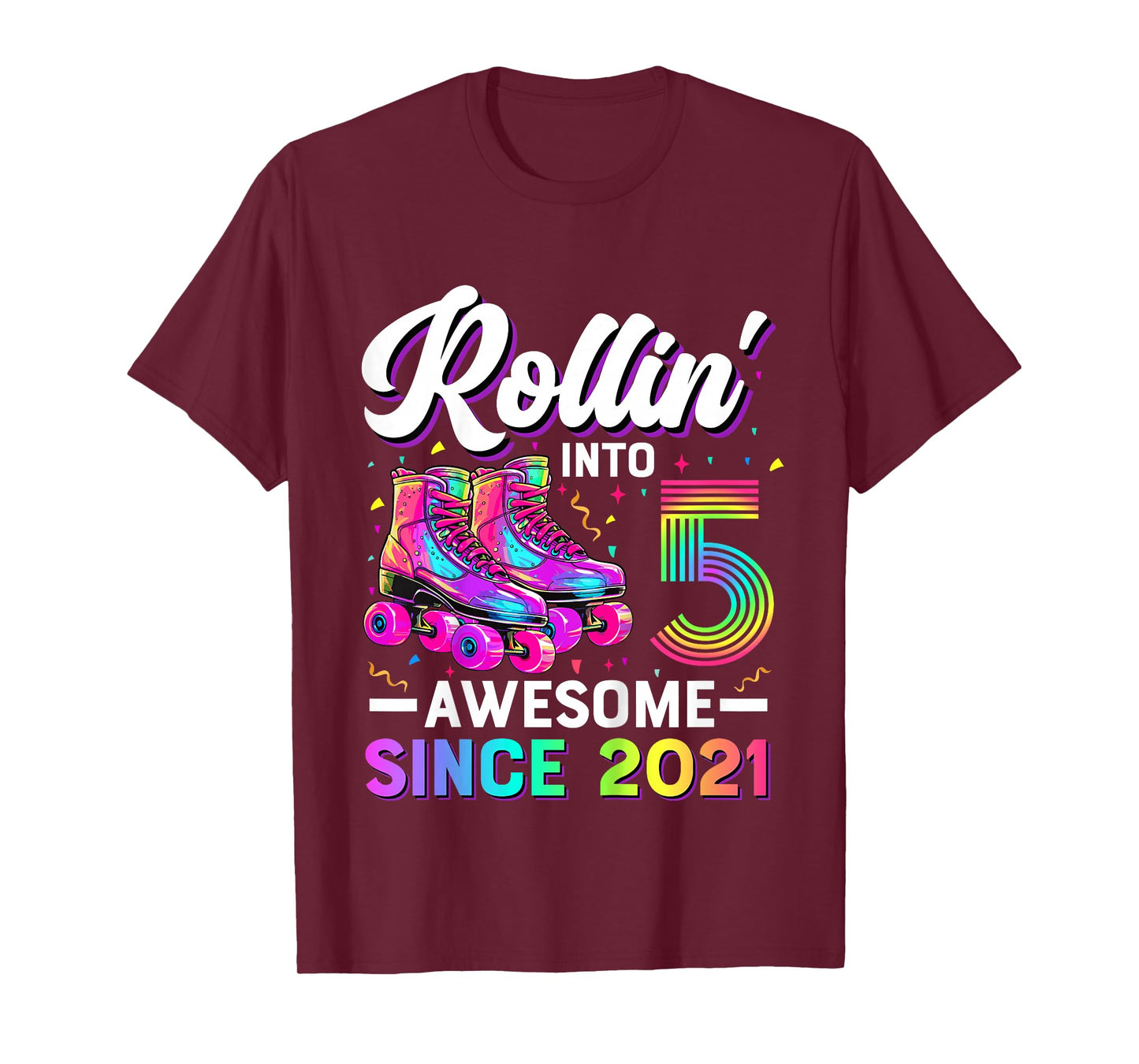 Kids 5th Birthday Shirt Girl Five 5 Year Old Roller Skate Skating T-Shirt