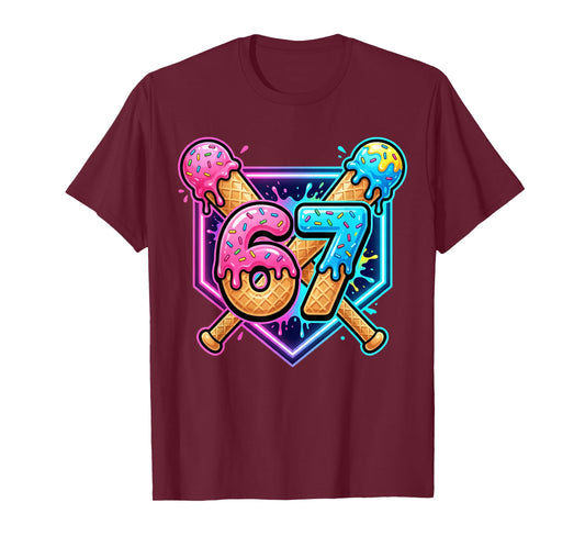 Baseball 67 Ice Cream Drip Six Seven Boys Funny Meme T-Shirt