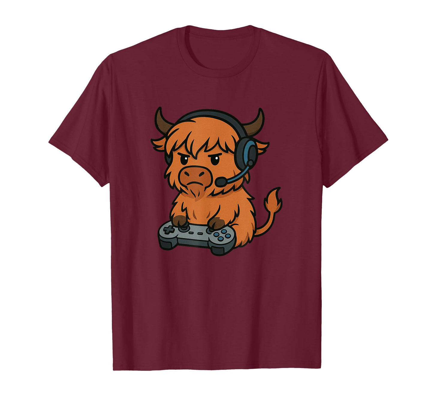 Highland Cow Gamer Gaming Retro Videogames Boys Girls Kids T-Shirt