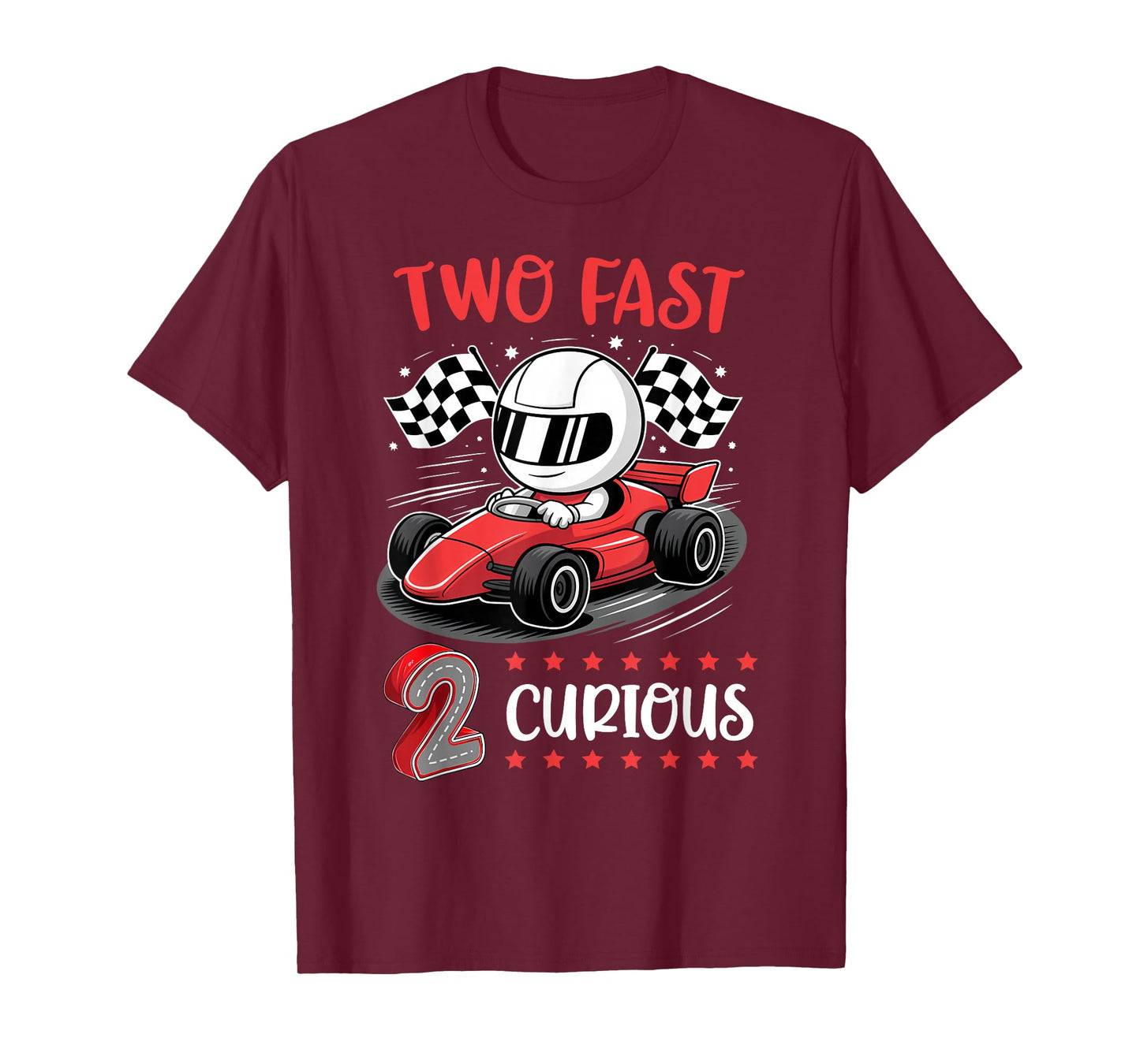 Kid Two Fast 2 Curious 2nd Birthday Two Years Old Car Racing T-Shirt