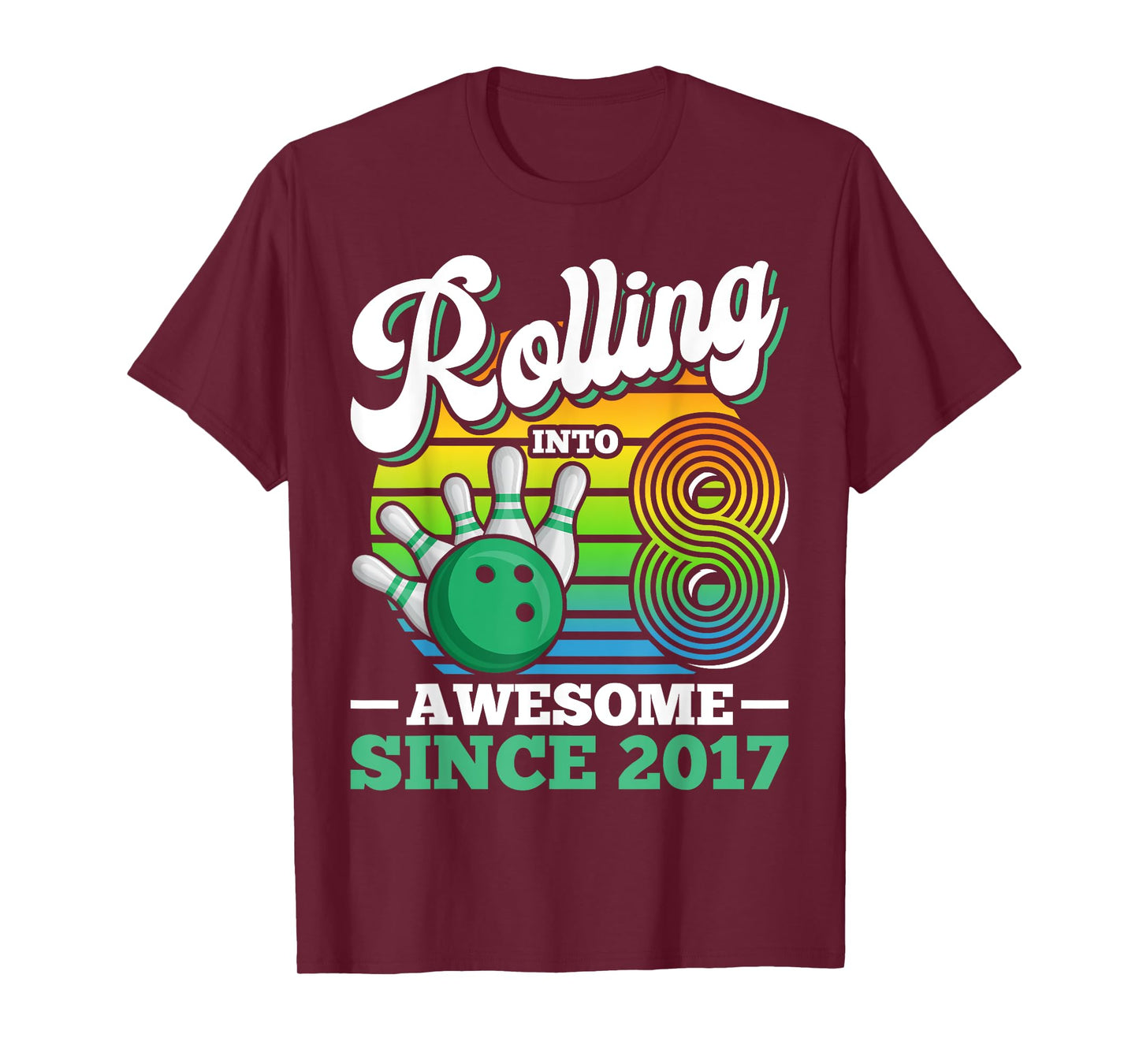 Bowling Birthday Party Rolling Into 8 Years Boy 8th Birthday T-Shirt