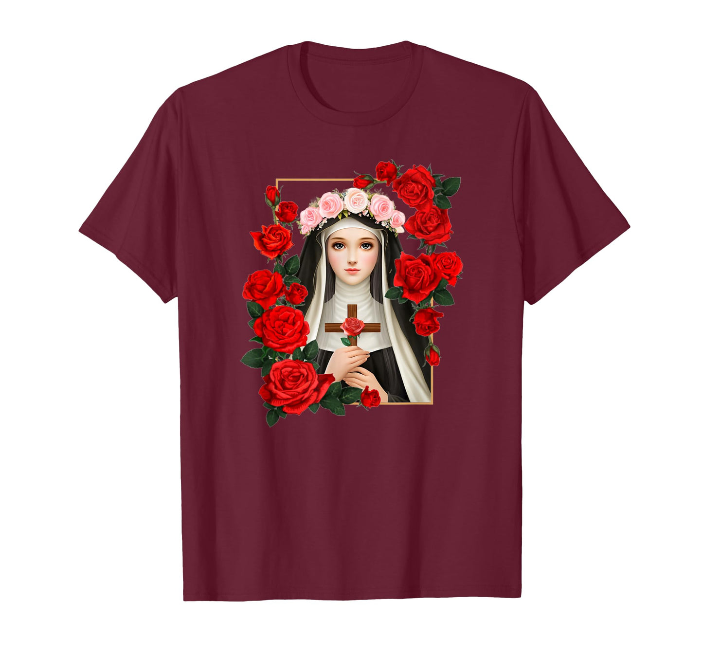 Saint with Roses Catholic Art Religious Devotional Design T-Shirt