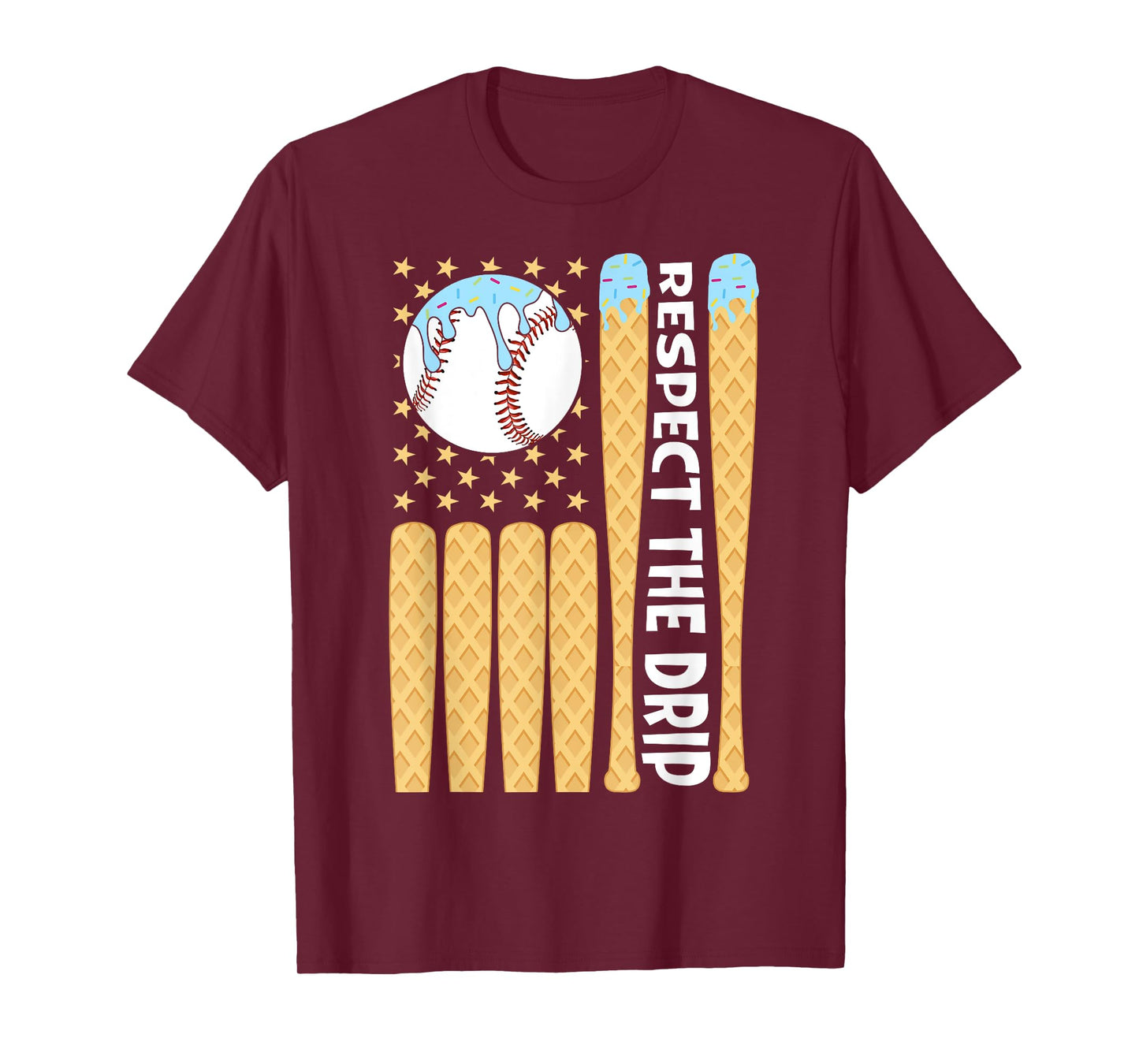 Baseball Drip Boys Ice Cream American Flag Respect The Drip T-Shirt