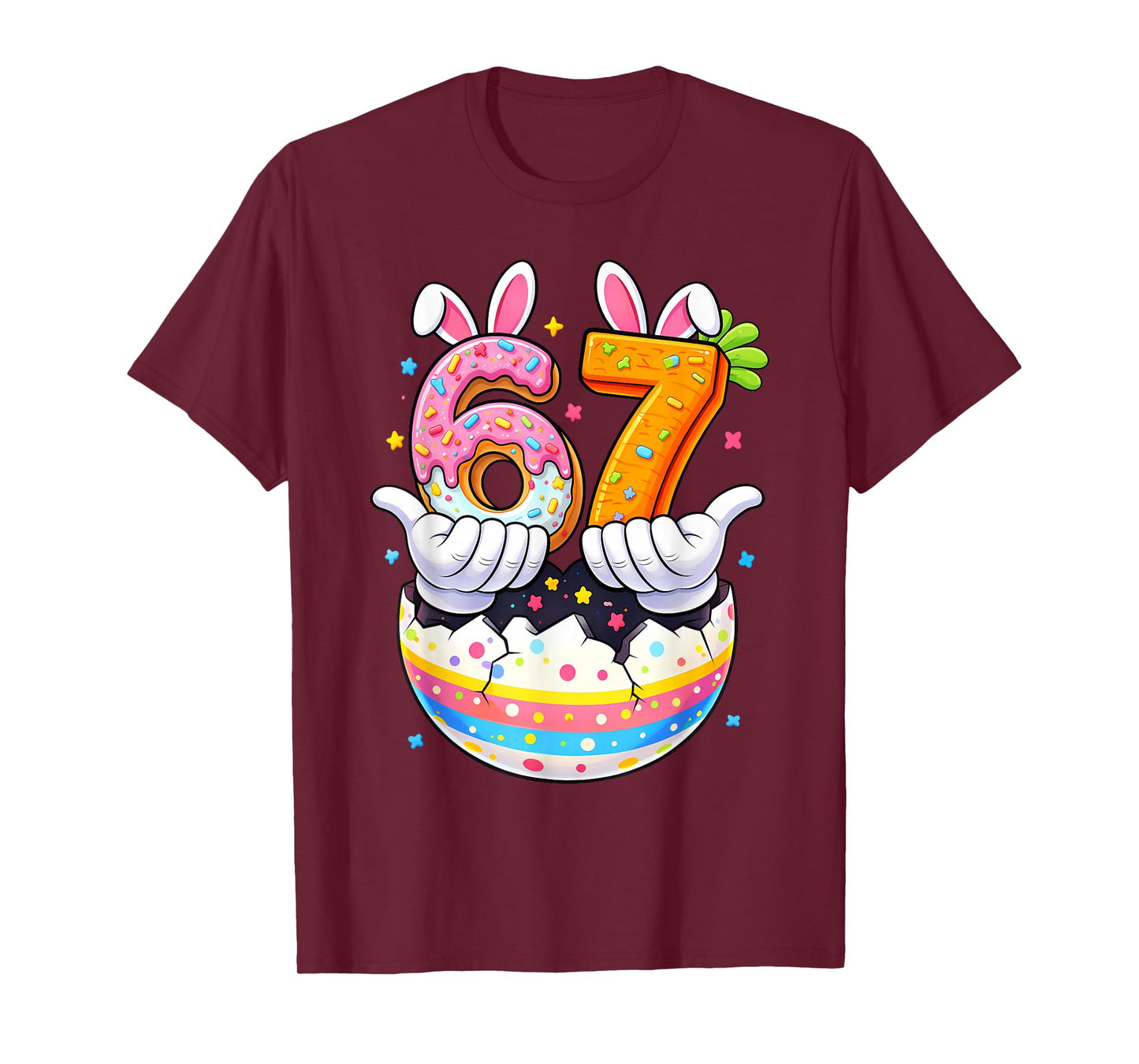 Boys Girls Easter Eggs Funny Bunny Six Seven 67 Memes 6 7 T-Shirt