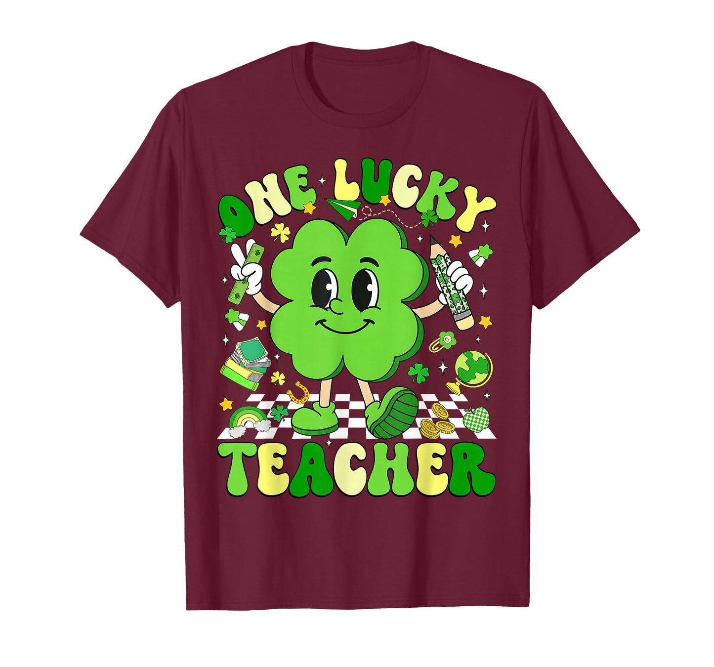 Groovy Shamrock One Lucky Teacher St Patricks Day Women Men T-Shirt