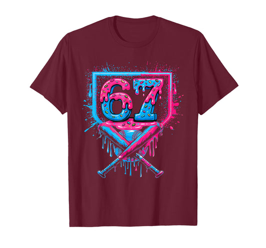 Baseball Ice Cream Drip Number 67 Player 67th Birthday T-Shirt