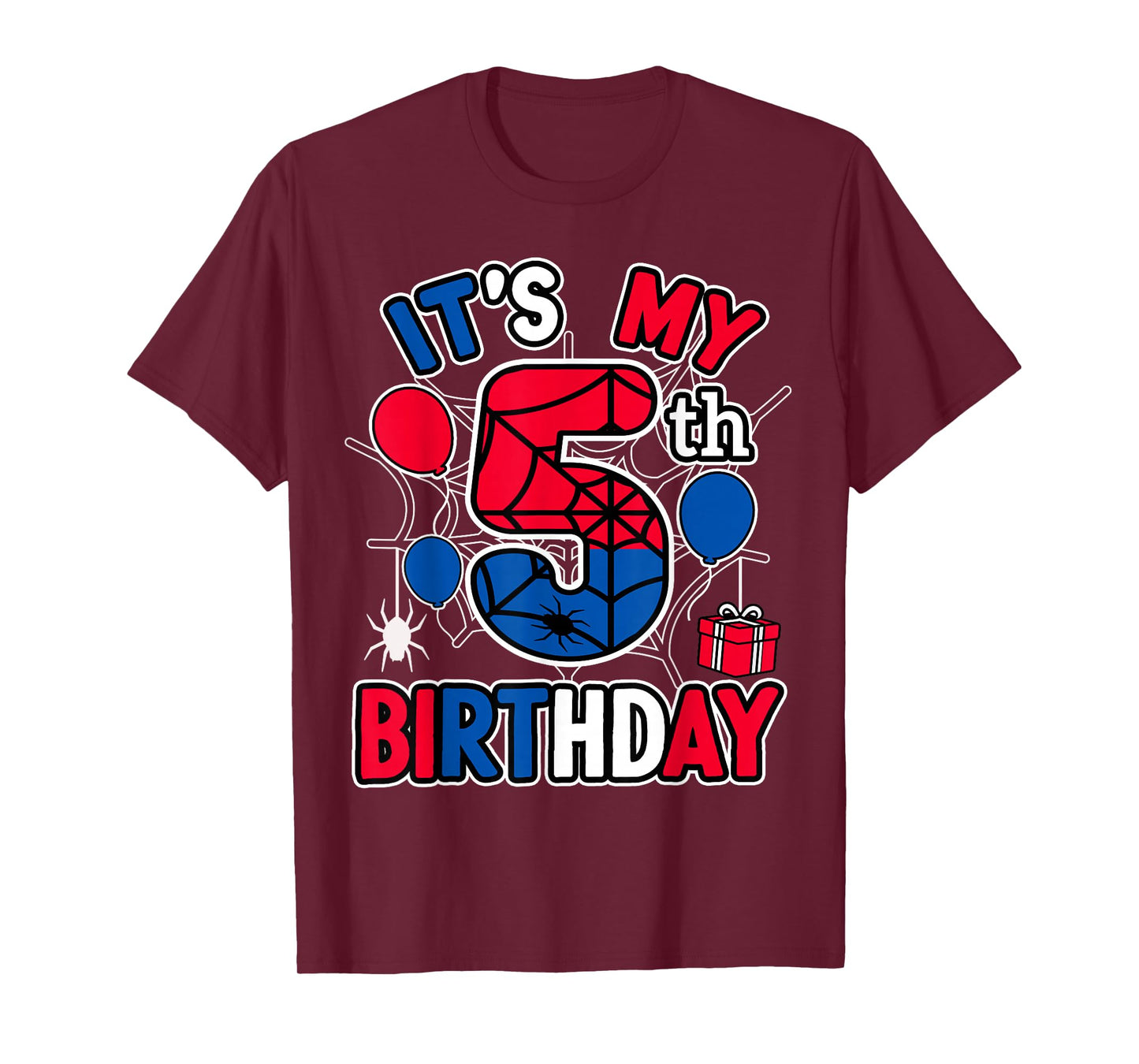 5th Birthday Present Boy Spider Web Theme Party 5 Year Old T-Shirt