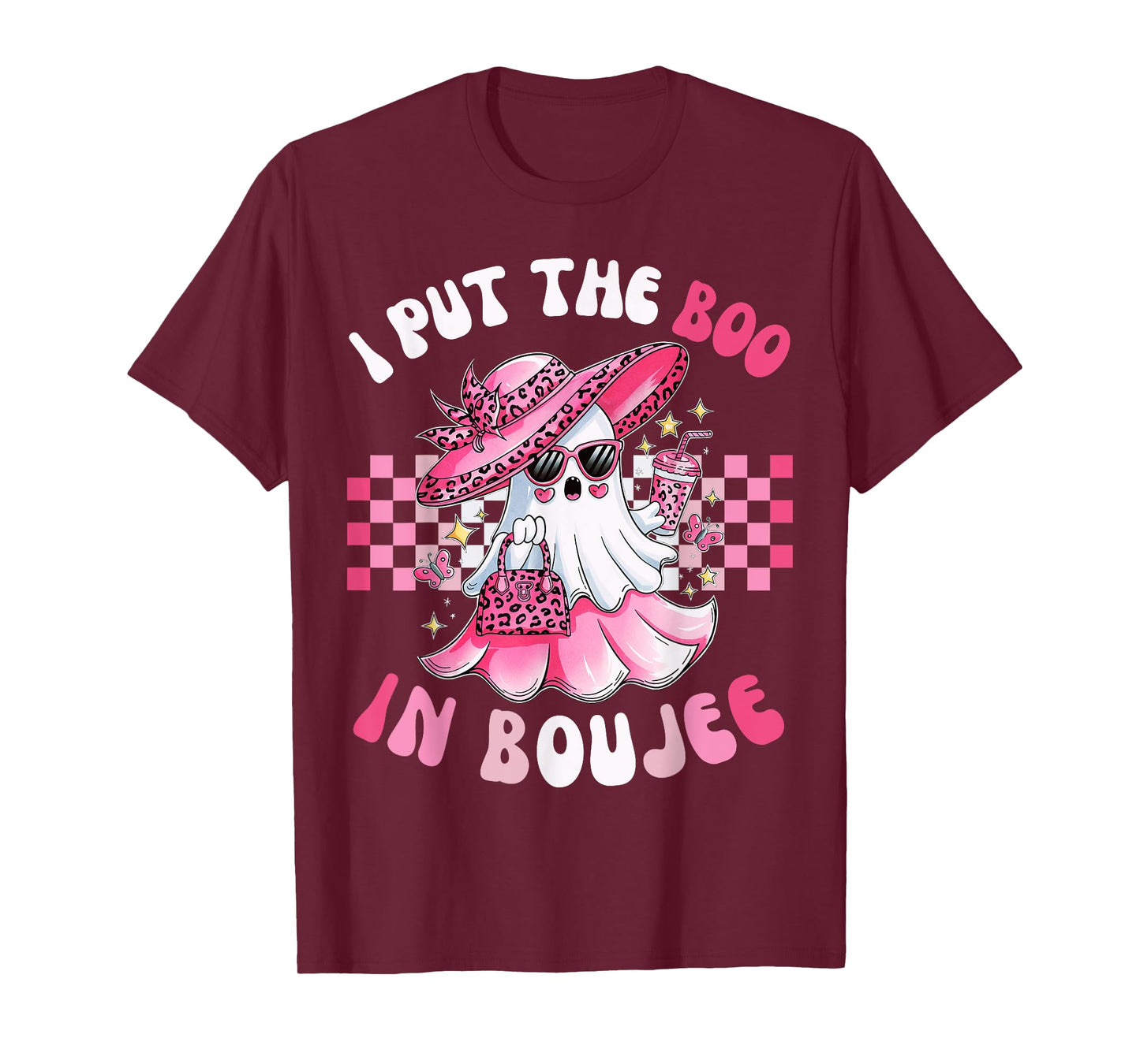 Funny I Put The Boo In Boujee Pink Ghost Halloween T-Shirt
