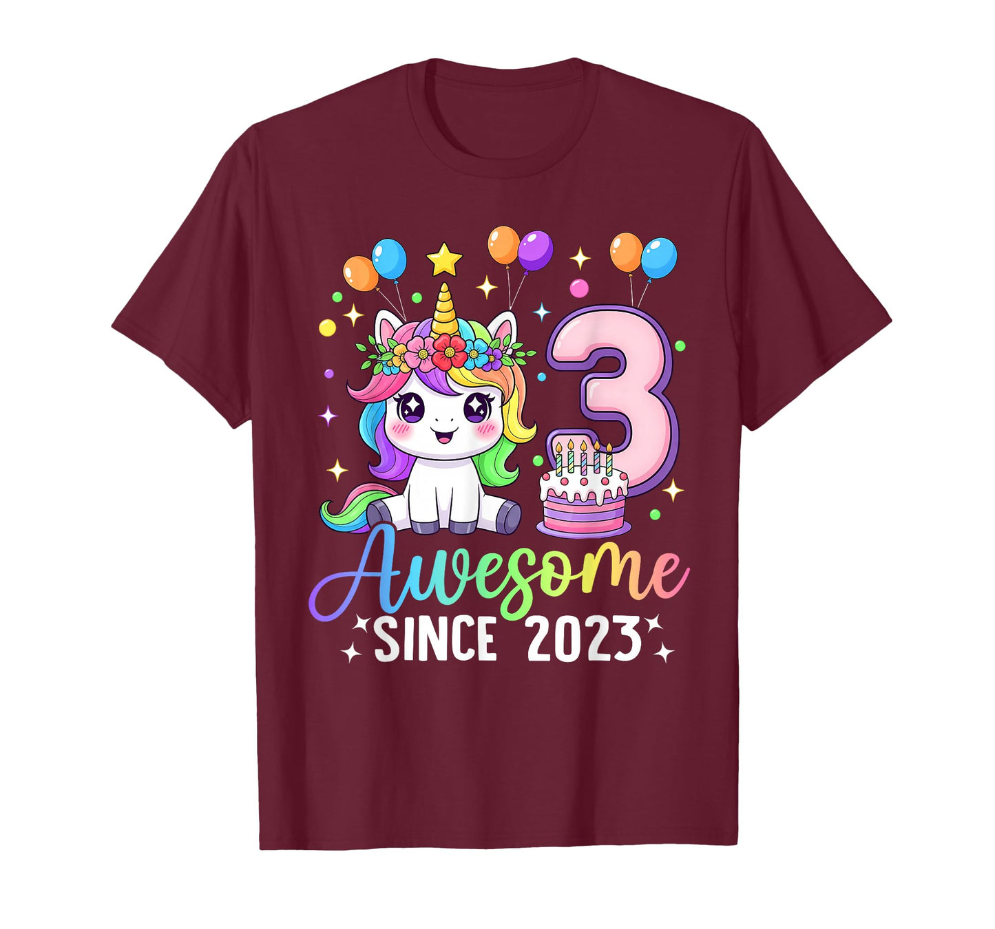 Unicorn 3rd Birthday 3 Year Old Unicorn Party Birthday Girl T-Shirt