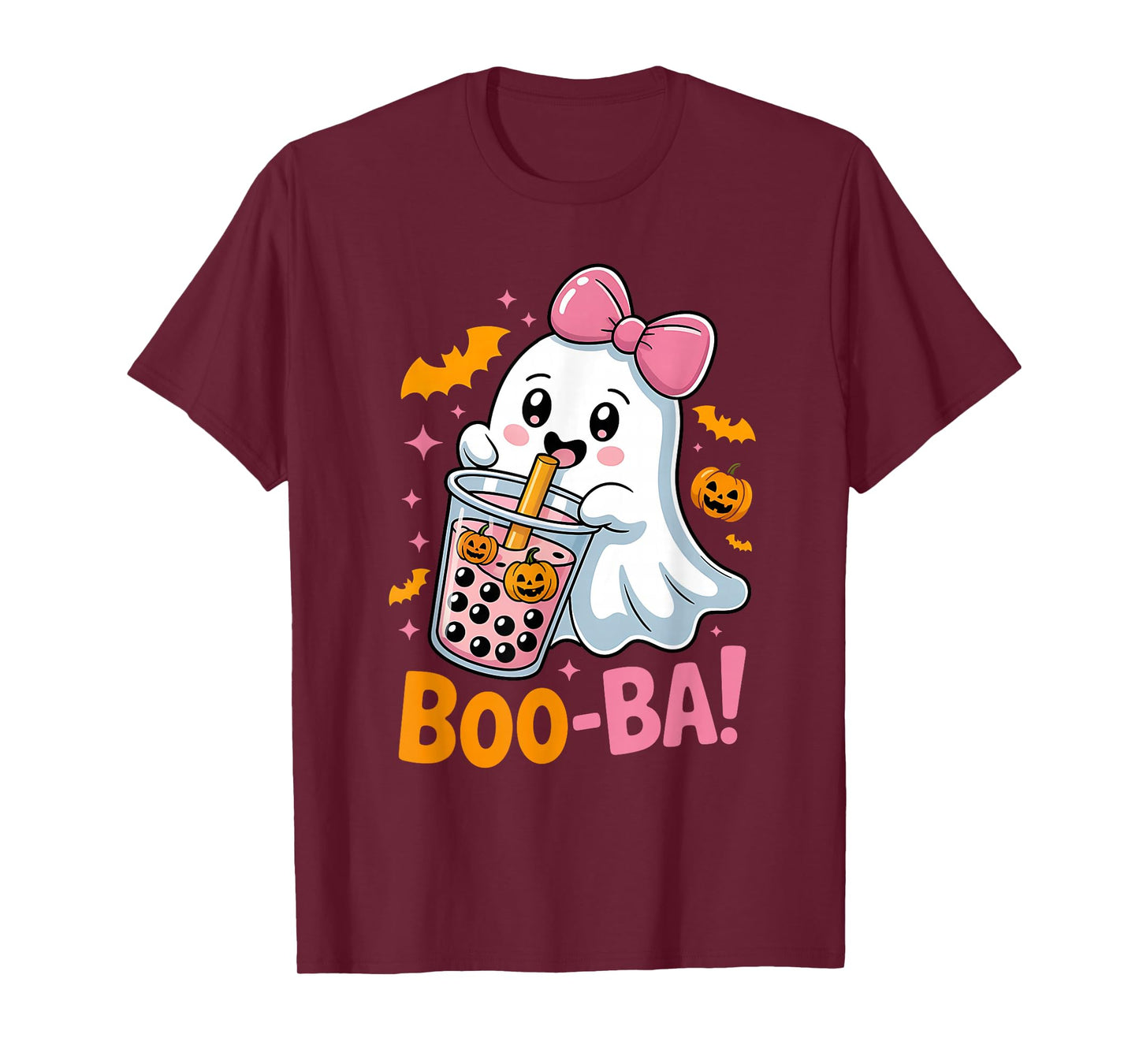 Kawaii Boba Cute Boo Ghost Halloween Girl Women Coquette Bow T-Shirt
