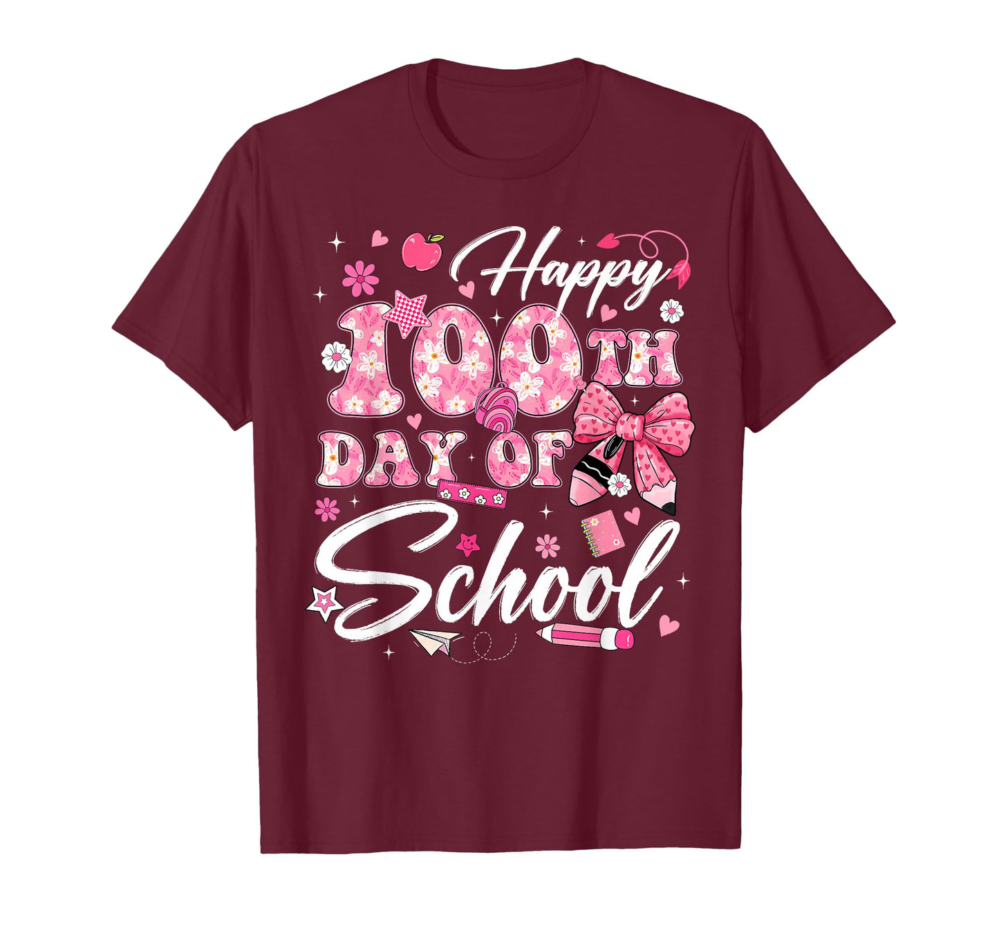 100th Day of School 100 Days Coquette Bow Teacher Floral T-Shirt