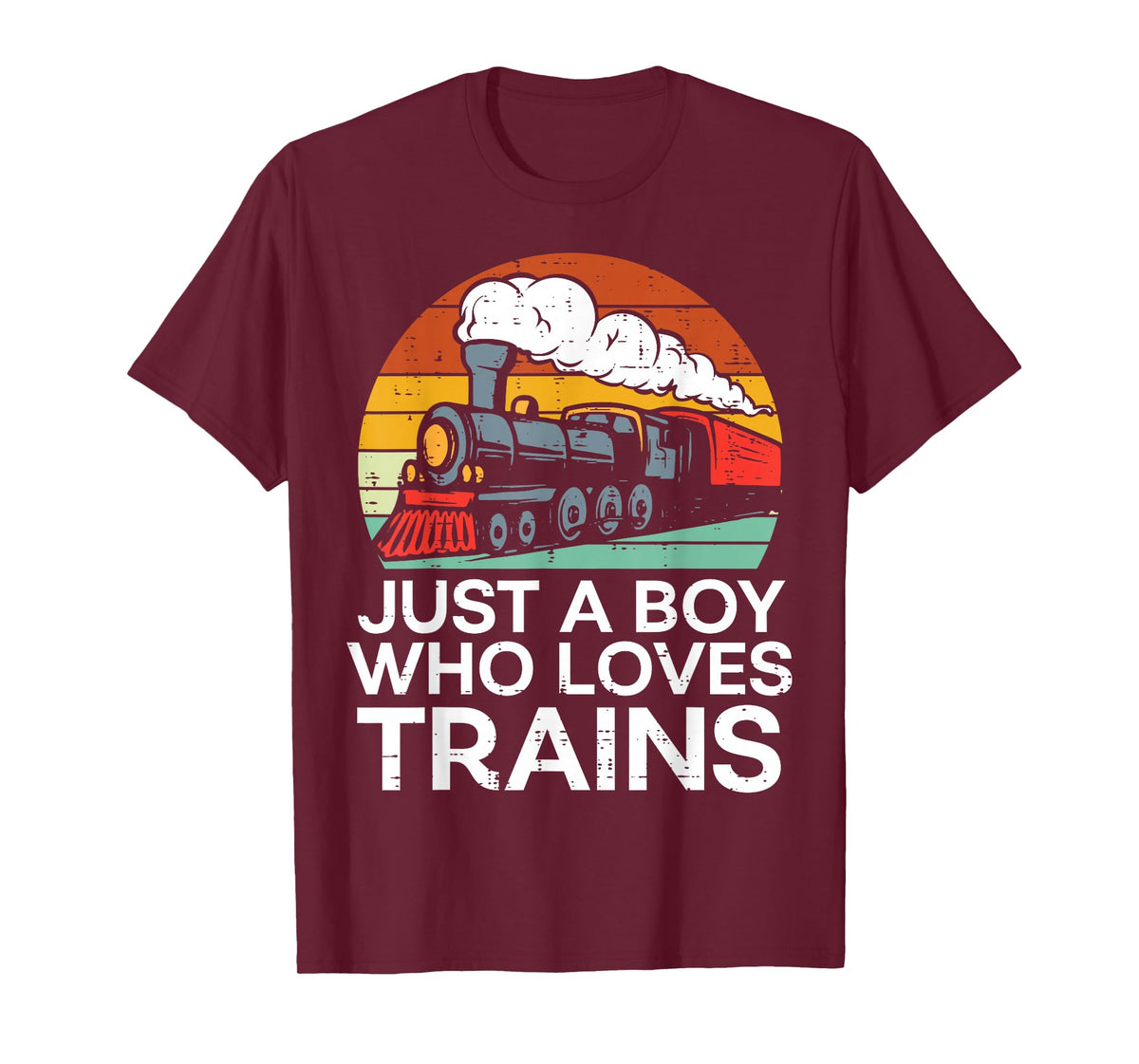 Just A Boy Who Loves Trains Retro Locomotive Men Kids Youth T-Shirt