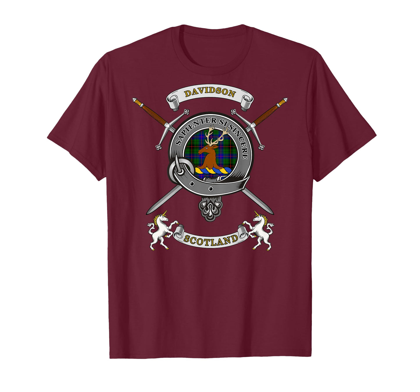 Davidson Scottish Clan Badge Tartan & Swords (Back) T-Shirt