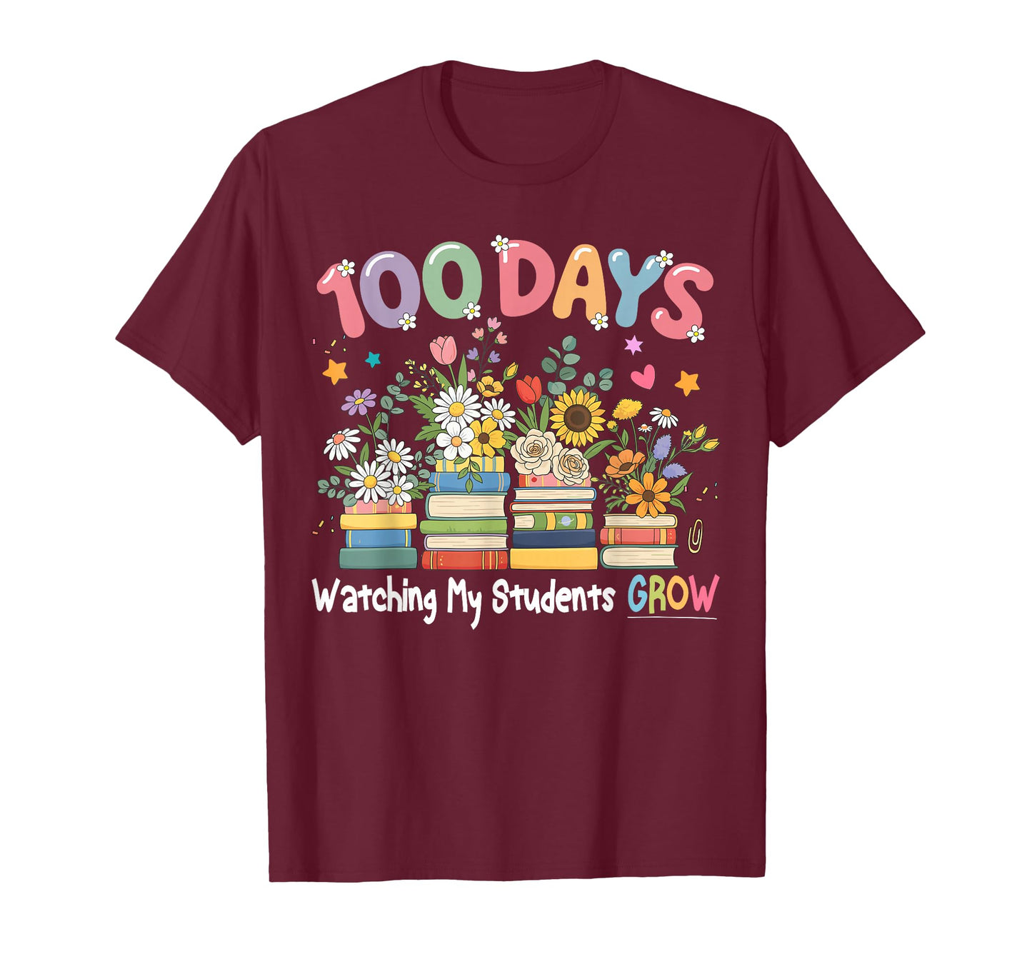 100th Day of School Teacher Women Floral Books T-Shirt