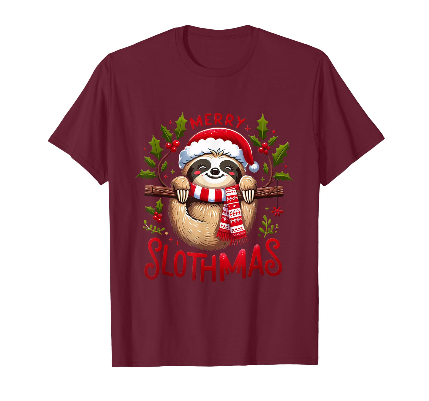 Merry Slothmas Cute Sloth Christmas Pajamas Women Girl Kids T-Shirt