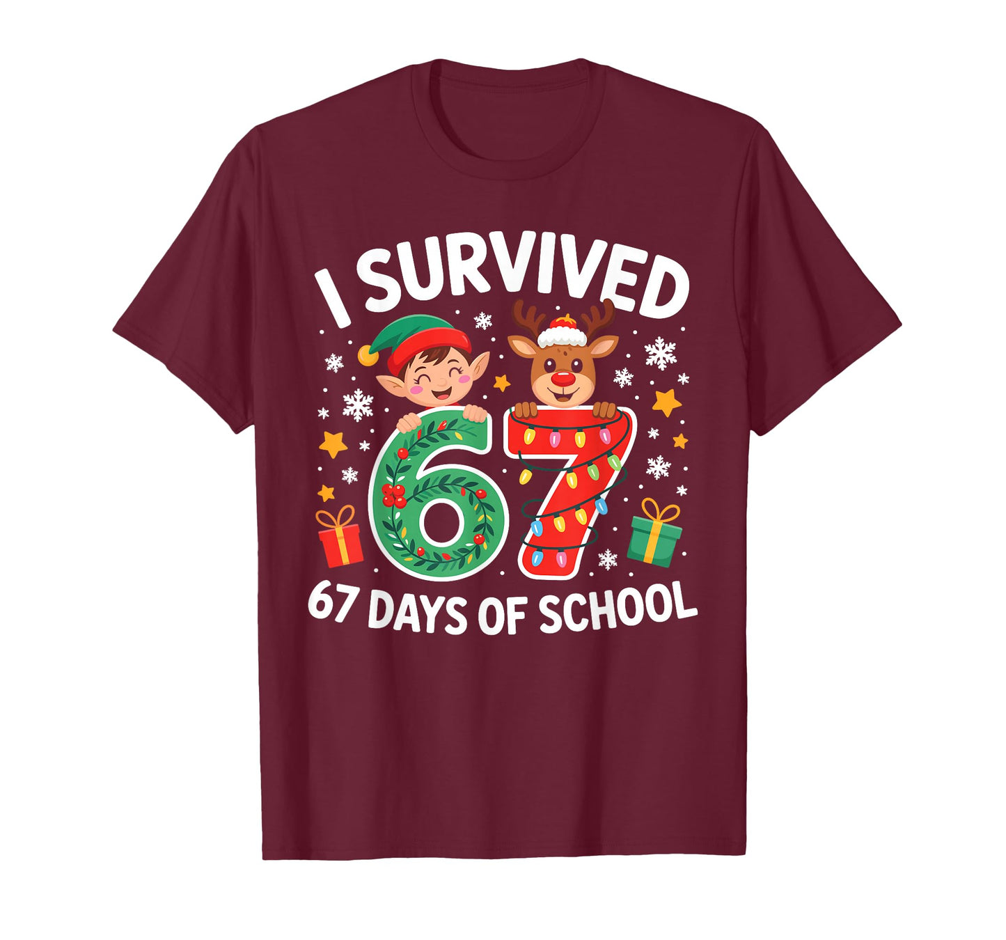 I Survived 67 Days of School Christmas Candy Cane Six Seven T-Shirt