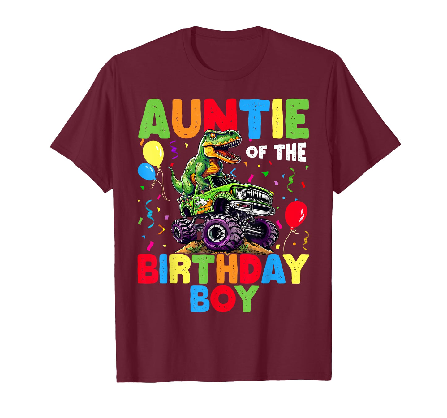 Auntie Of The Birthday Boy Dinosaur T-Rex Monster Truck T-Shirt