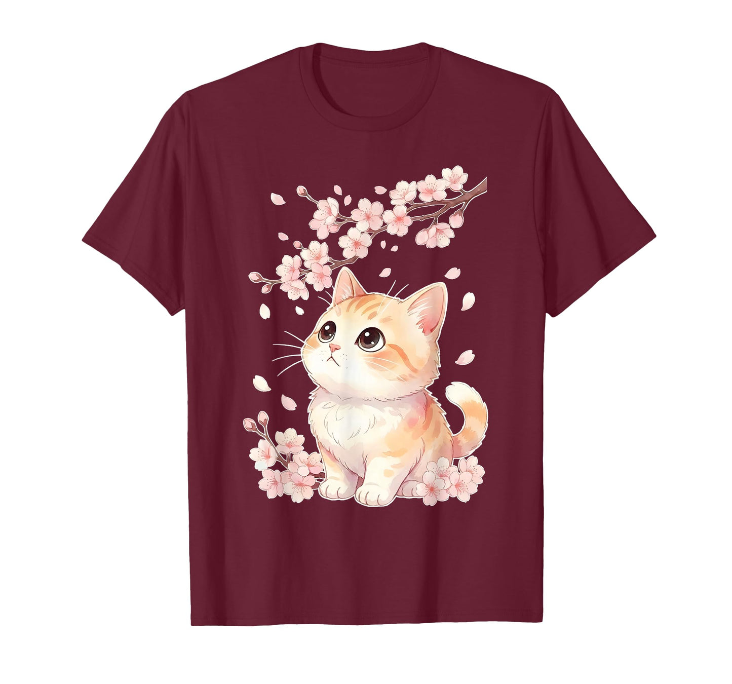 Cute Sakura Kitten Cherry Blossom Japanese Kawaii Anime Cat T-Shirt