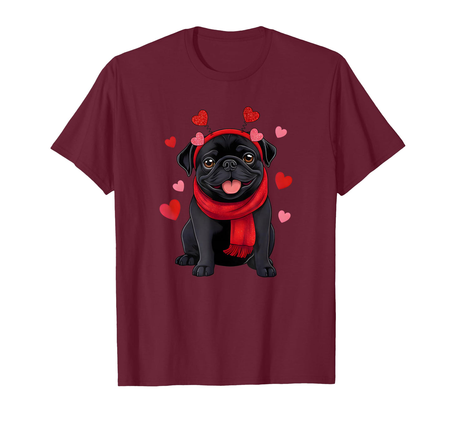 Black Pug Dog Valentine Hearts Pajama Men Women T-Shirt