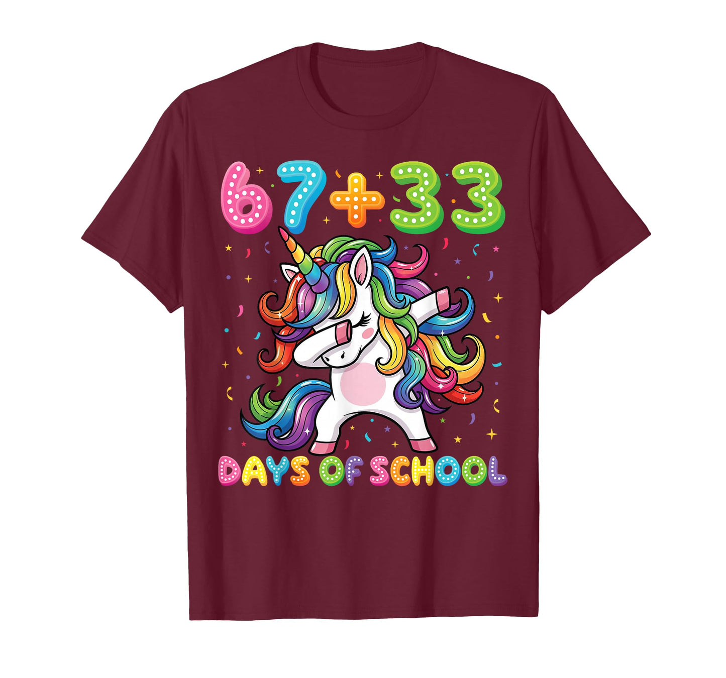 67+33 Days of School Unicorn Funny 6 7 Six Seven Girls Kids T-Shirt