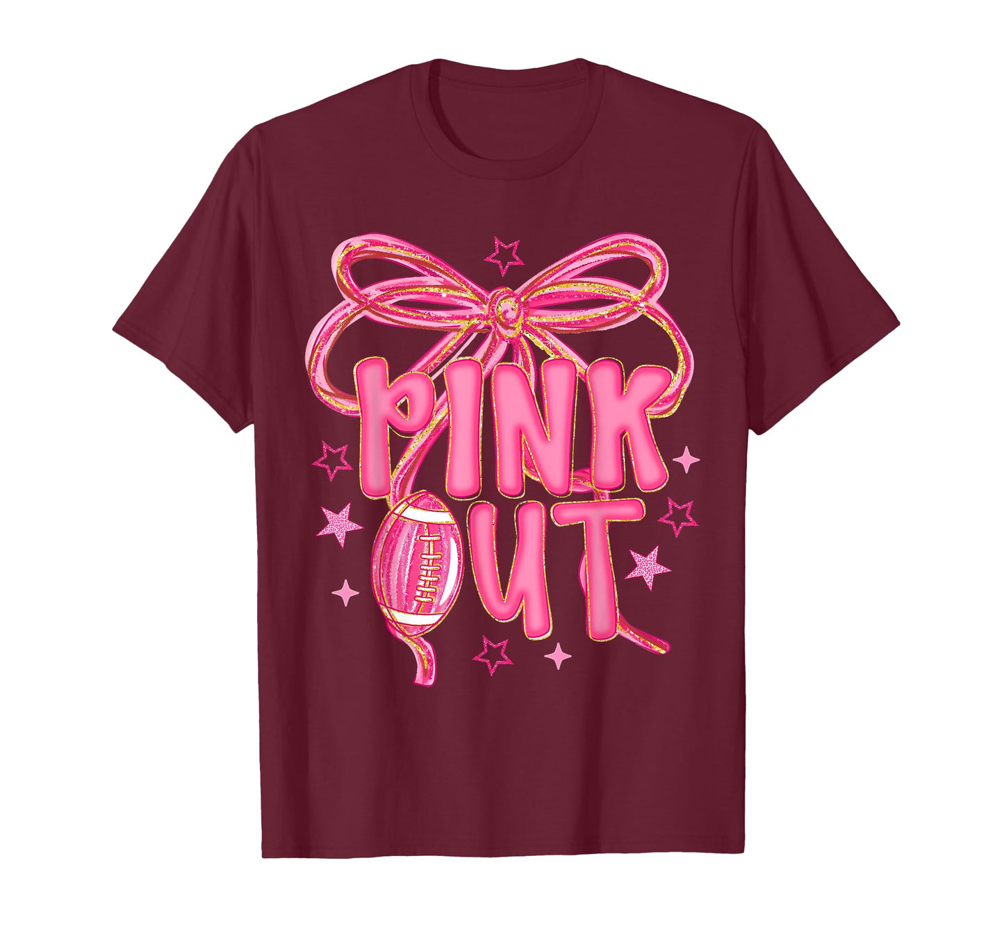 Pink Out Coquette Bow Breast Cancer Awareness Football T-Shirt