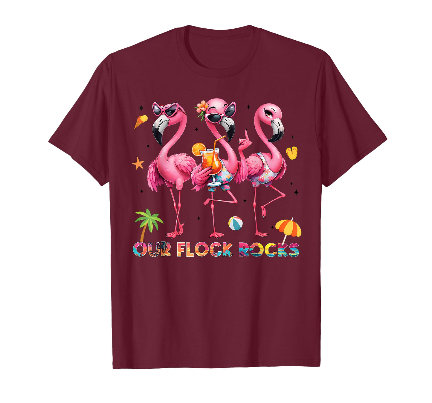 Our Flock Rocks Flamingo Summer Vacation Family Matching T-Shirt