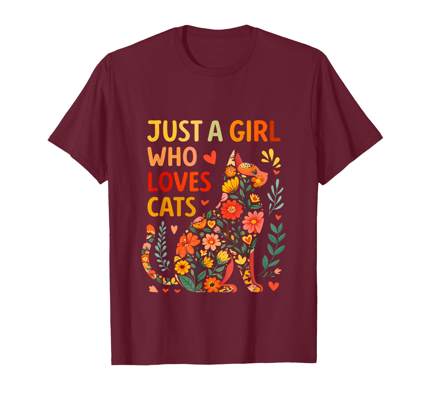 Floral Cute Cat Lover Just a Girl Who Loves Cats T-Shirt